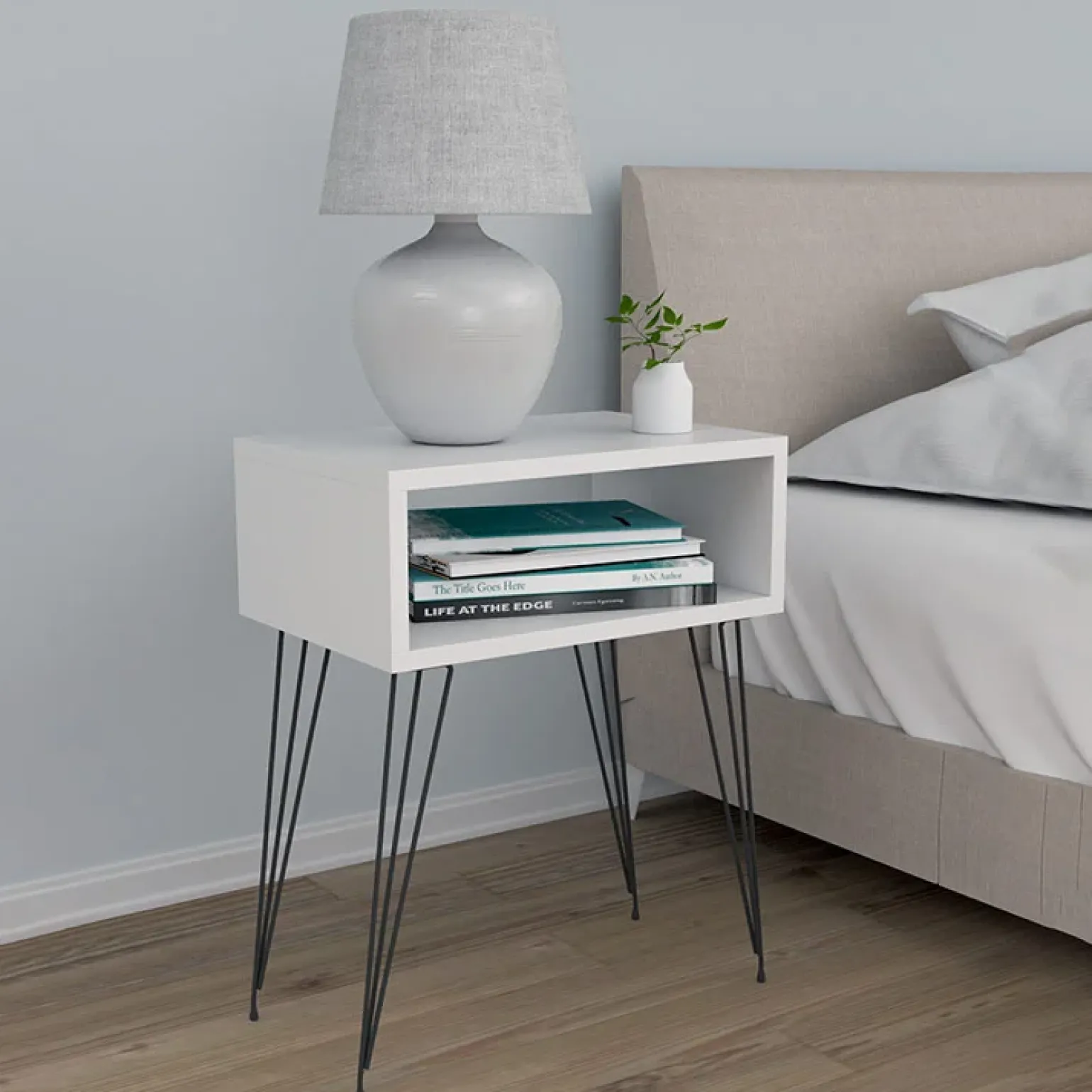 Set 2 comodini 45x59h cm moderni design industrial bianco Jamar