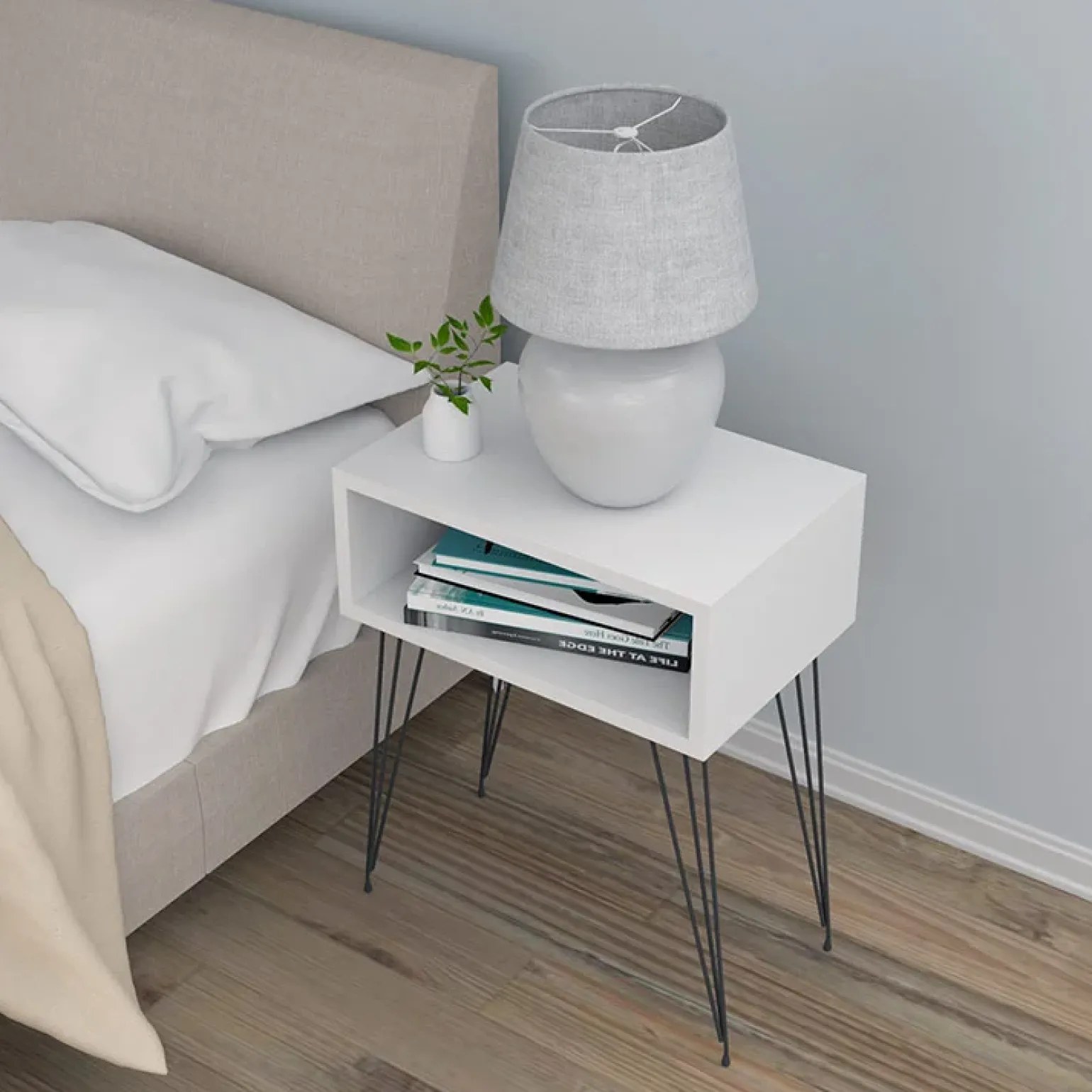Set 2 comodini 45x59h cm moderni design industrial bianco Jamar