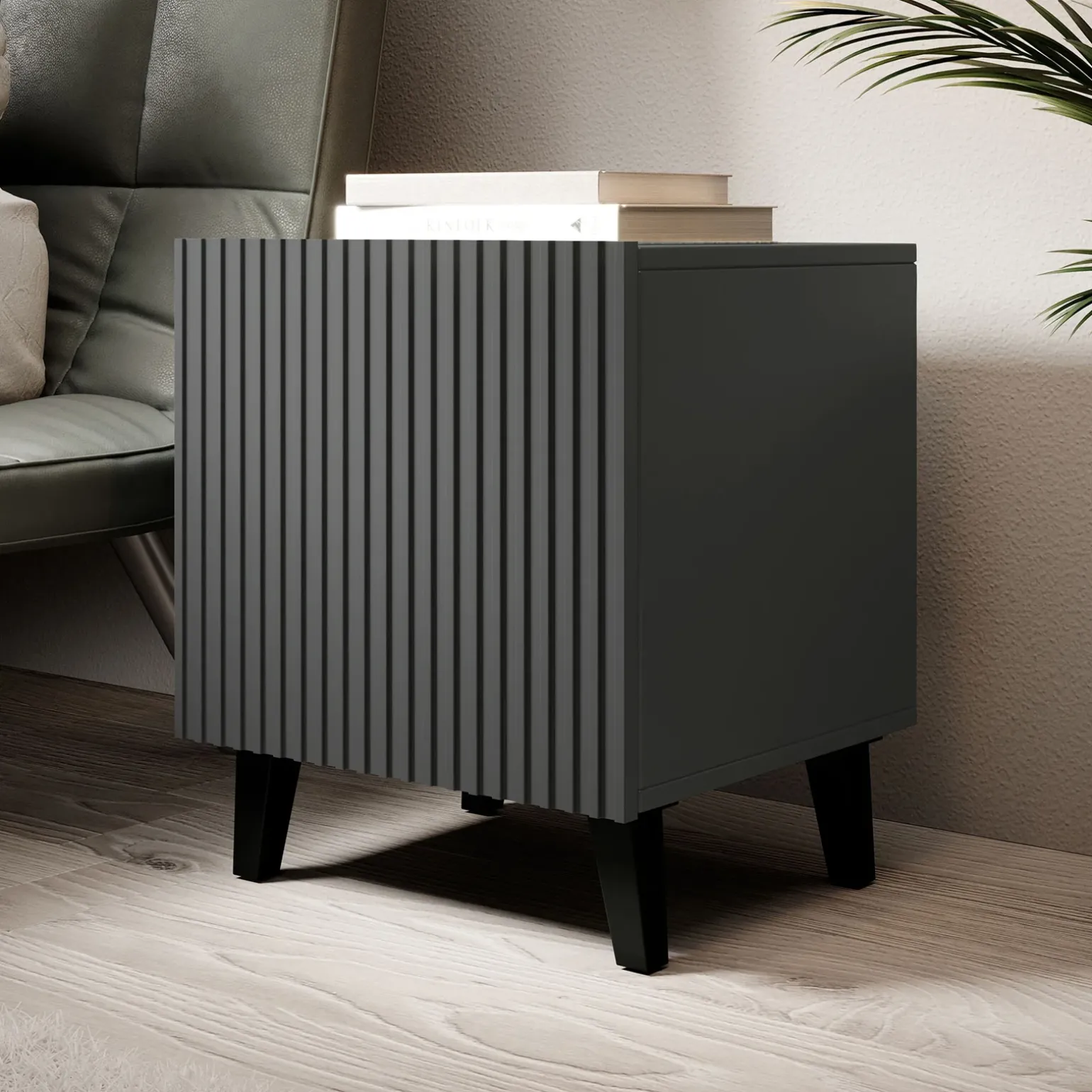 Set 2 comodini 45x52h cm moderni cannettato antracite Essence