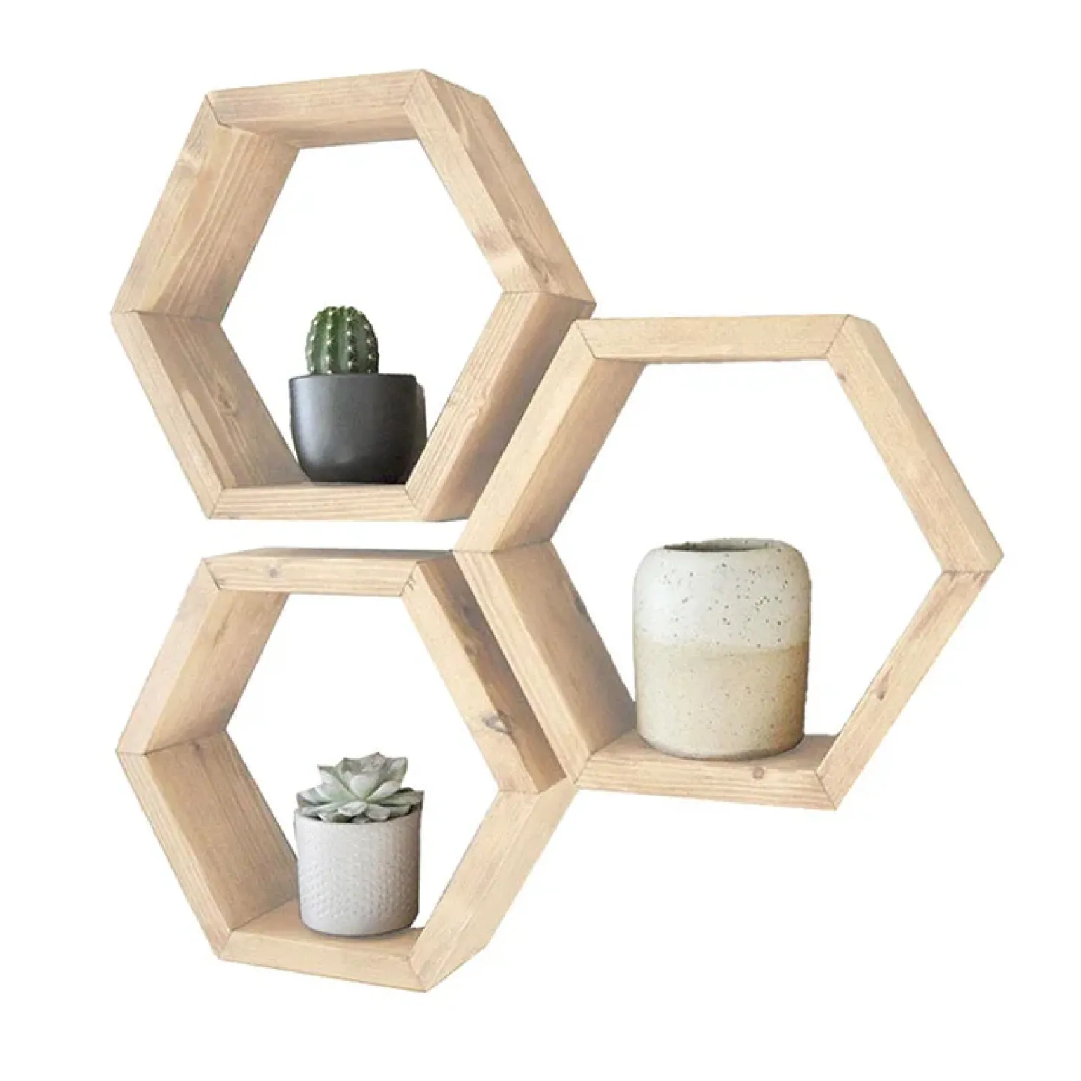 Set 3 mensole soggiorno design moderno pino chiaro Furnari