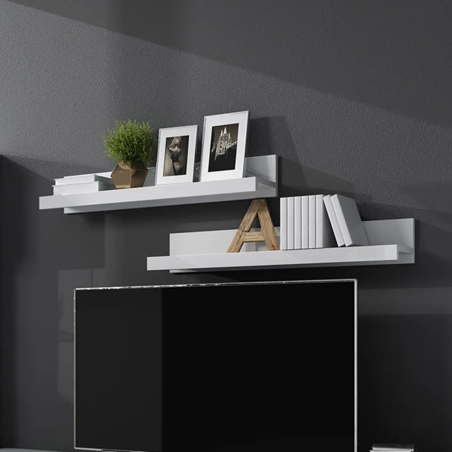 Set 2 mensole 90x15h cm da parete bianco lucido Frisk