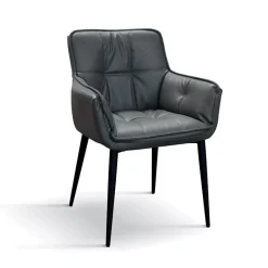 Set 2 poltrone imbottite in ecopelle grigia gambe in metallo Cassina