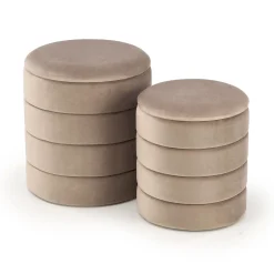 Set 2 pouf contenitori in velluto beige Xavier