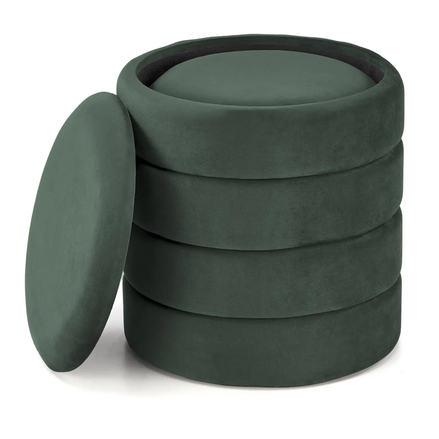 Set 2 pouf contenitori in velluto verde scuro Xavier