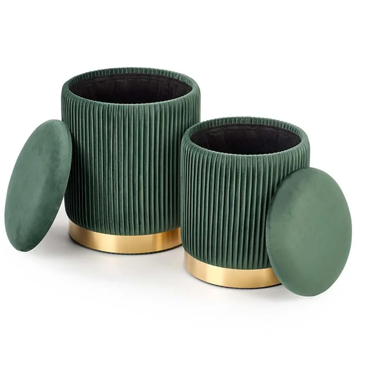 Set 2 pouf design da salotto contenitore in velluto verde Cubal