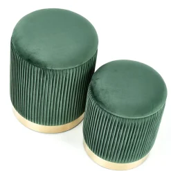Set 2 pouf design da salotto contenitore in velluto verde Cubal