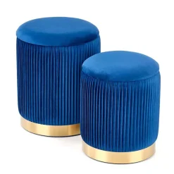 Set 2 pouf in velluto contenitore blu oro Cubal