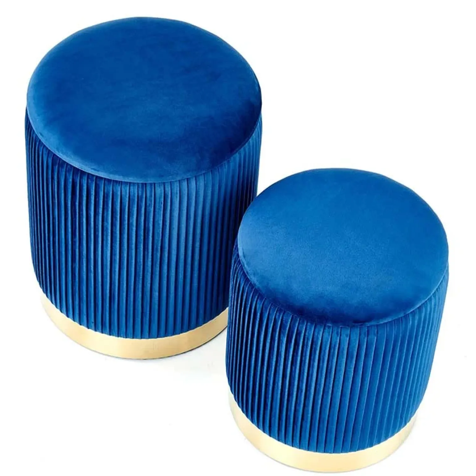 Set 2 pouf in velluto contenitore blu oro Cubal