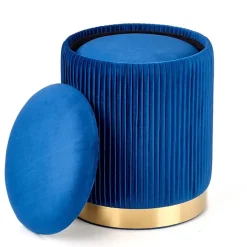 Set 2 pouf in velluto contenitore blu oro Cubal