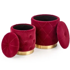 Set 2 pouf moderno contenitore in velluto bordeaux Emil