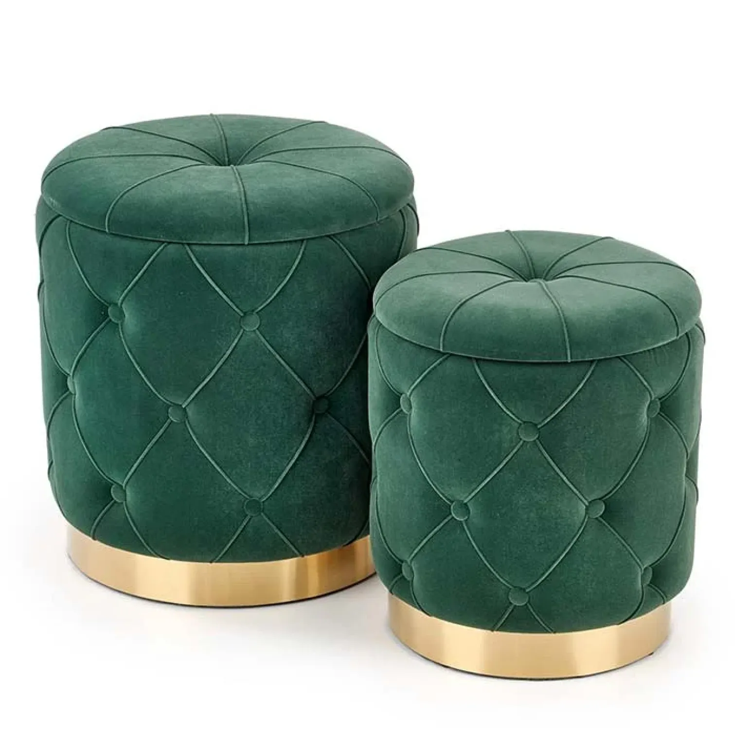 Set 2 pouf moderno contenitore in velluto verde Emil