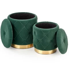 Set 2 pouf moderno contenitore in velluto verde Emil