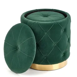 Set 2 pouf moderno contenitore in velluto verde Emil
