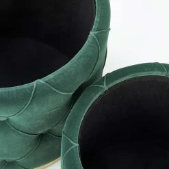 Set 2 pouf moderno contenitore in velluto verde Emil