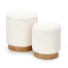 Set 2 pouf rotondi contenitore imbottiti panna rovere Masato