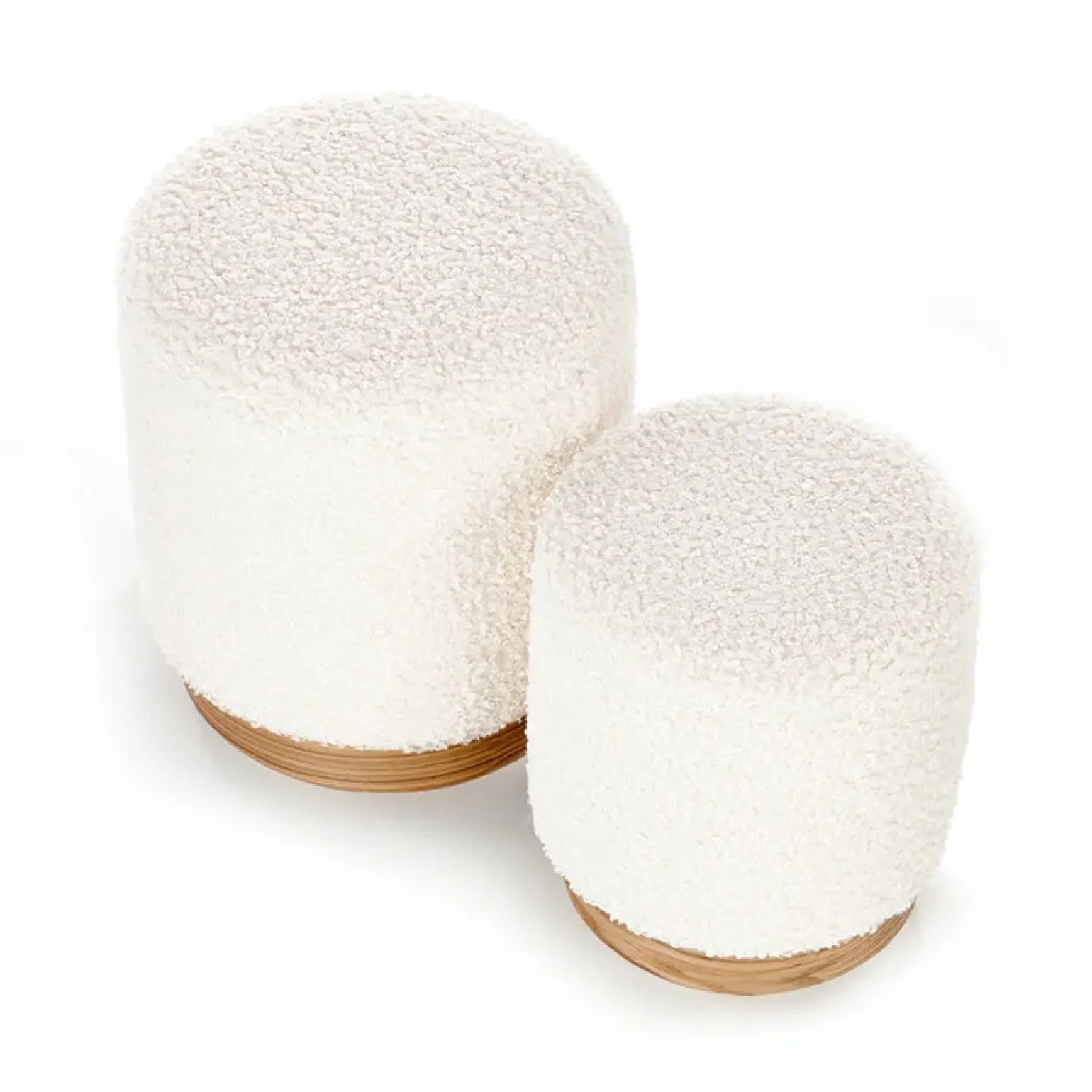 Set 2 pouf rotondi contenitore imbottiti panna rovere Masato