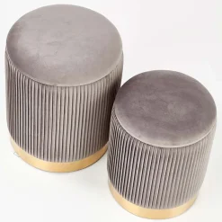 Set 2 pouf rotondi contenitore in velluto acciaio cromato oro Cubal