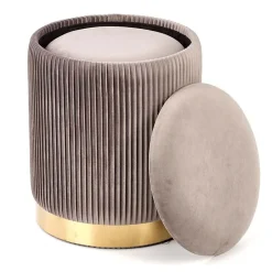 Set 2 pouf rotondi contenitore in velluto acciaio cromato oro Cubal