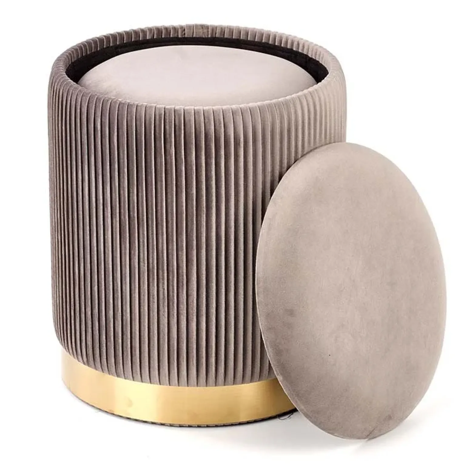 Set 2 pouf rotondi contenitore in velluto acciaio cromato oro Cubal