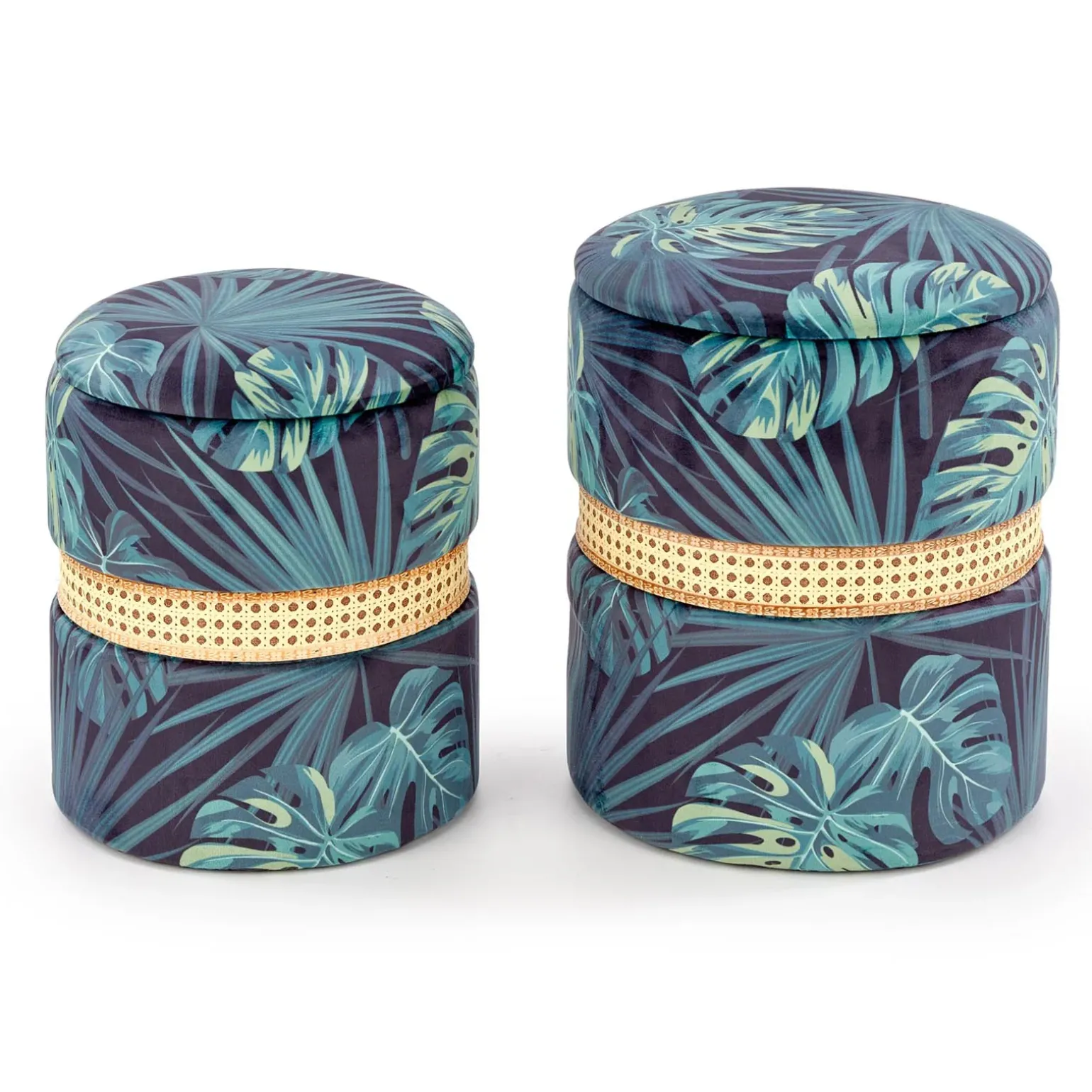 Set 2 pouf rotondi contenitore in tessuto moderni multicolore Thalia