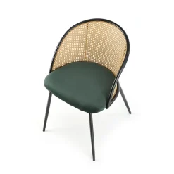 Set 4 sedie da pranzo in rattan e velluto verde scuro Triski