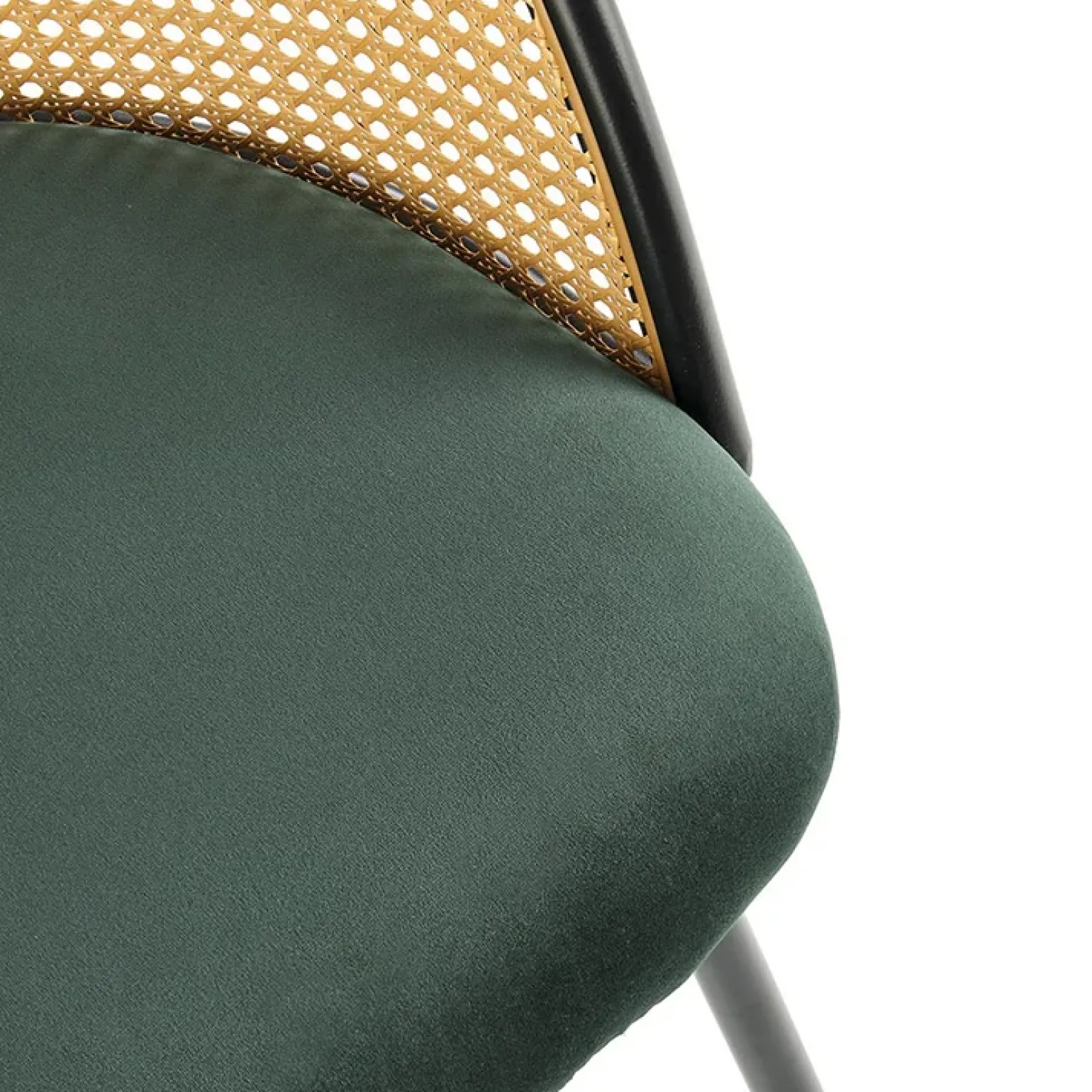 Set 4 sedie da pranzo in rattan e velluto verde scuro Triski
