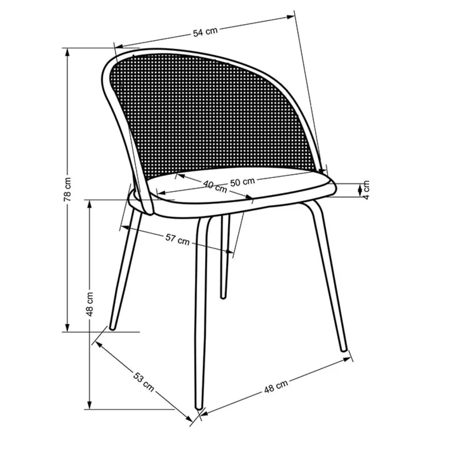 Set 4 sedie da pranzo in rattan e velluto verde scuro Triski