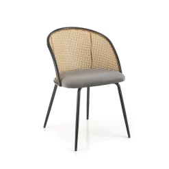 Set 4 sedie da pranzo in rattan e velluto grigio Triski