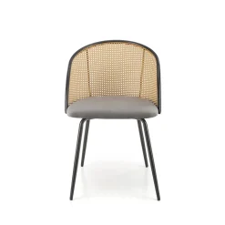 Set 4 sedie da pranzo in rattan e velluto grigio Triski