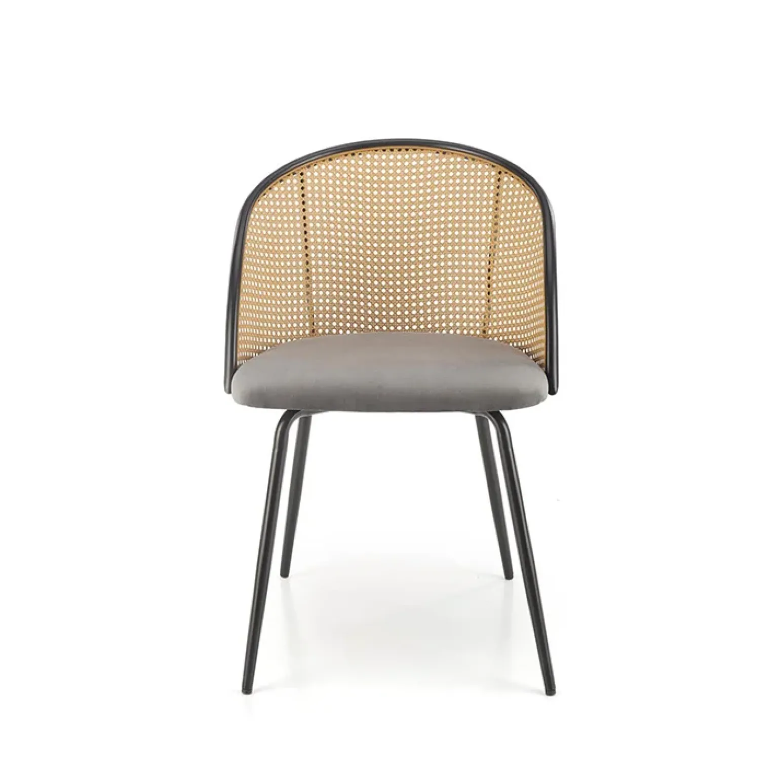 Set 4 sedie da pranzo in rattan e velluto grigio Triski