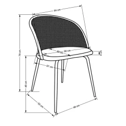 Set 4 sedie da pranzo in rattan e velluto grigio Triski