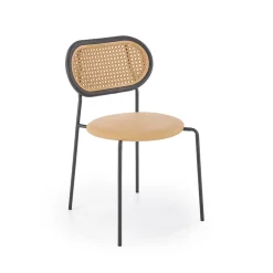 Set 4 sedie da sala in rattan ed ecopelle marrone chiaro Tiny