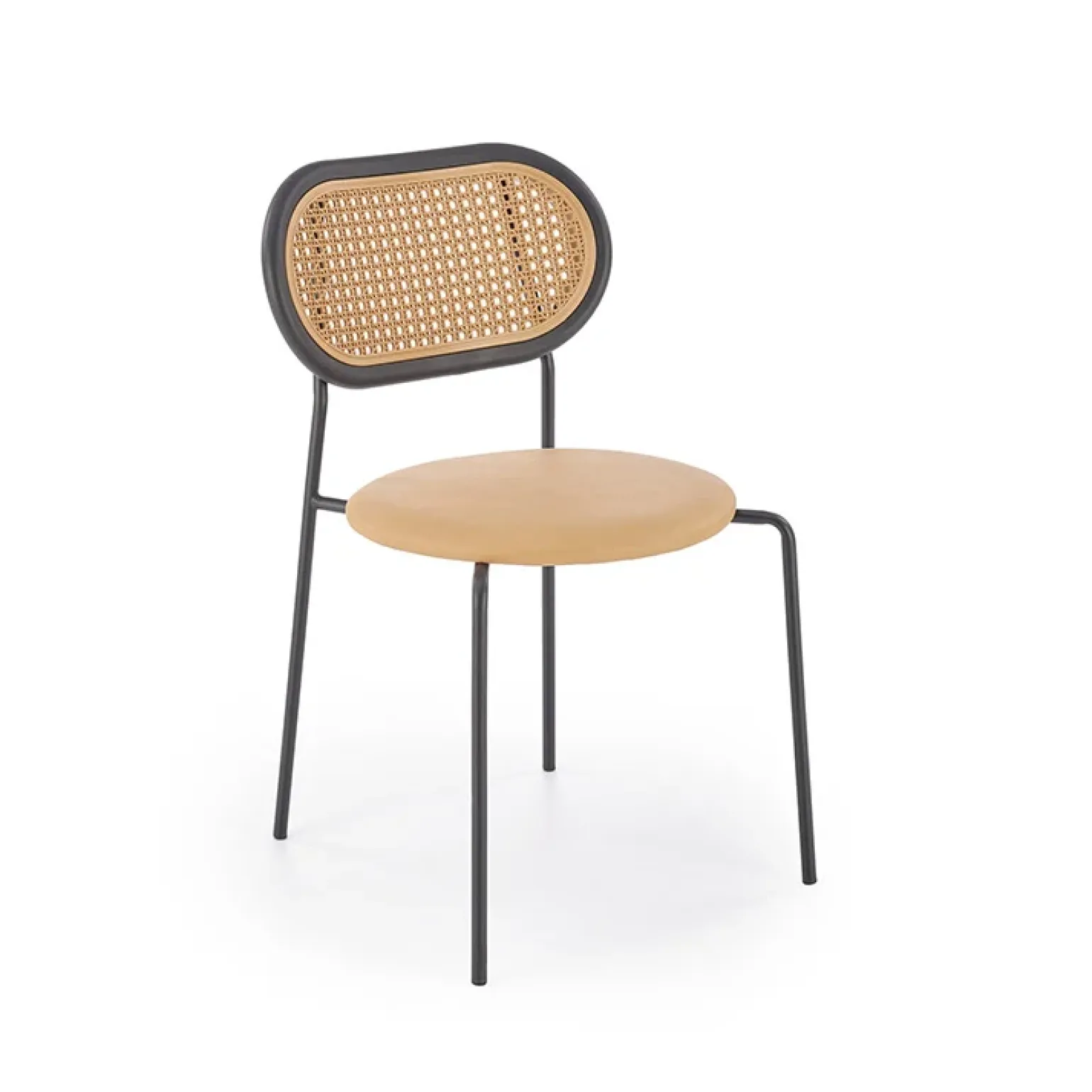Set 4 sedie da sala in rattan ed ecopelle marrone chiaro Tiny