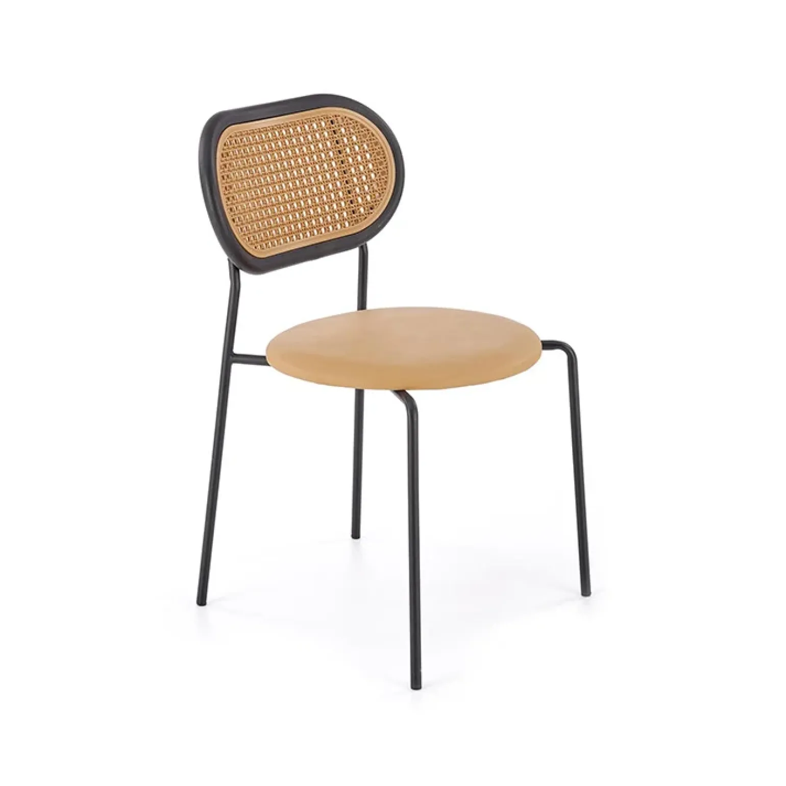 Set 4 sedie da sala in rattan ed ecopelle marrone chiaro Tiny