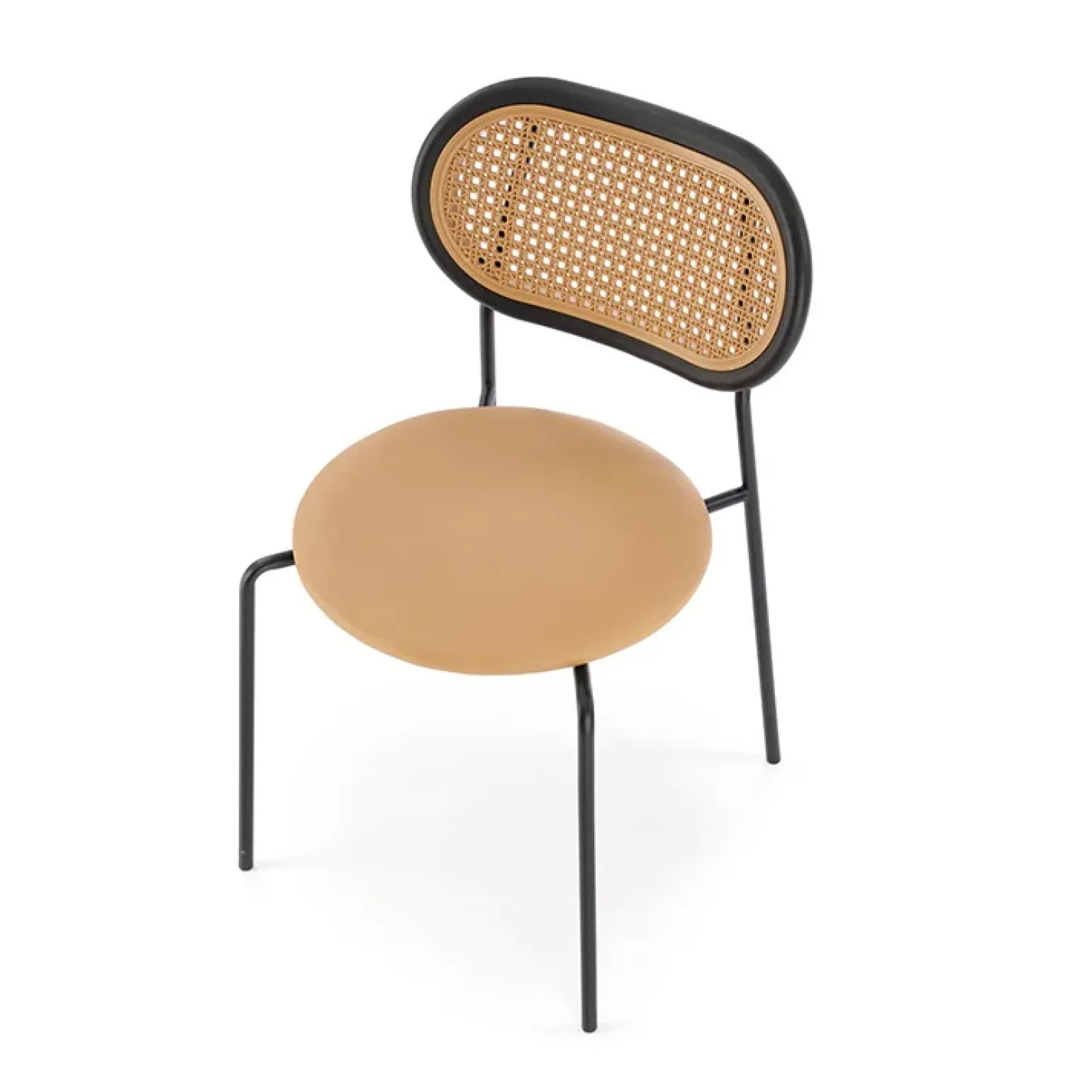 Set 4 sedie da sala in rattan ed ecopelle marrone chiaro Tiny