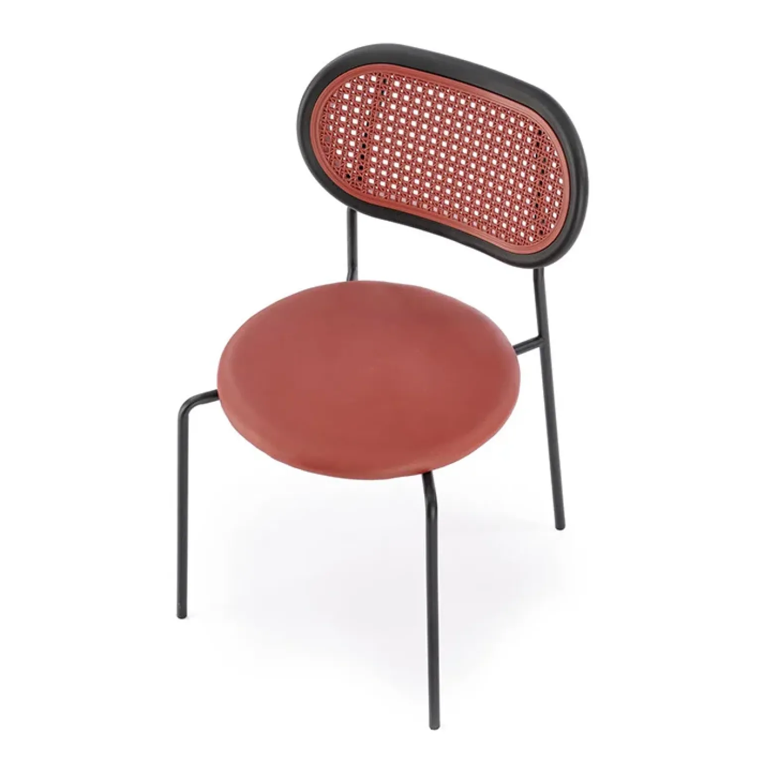 Set 4 sedie da sala in rattan ed ecopelle bordeaux Tiny