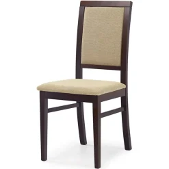 Set 2 sedie imbottite in tessuto beige con gambe noce scuro Olivia