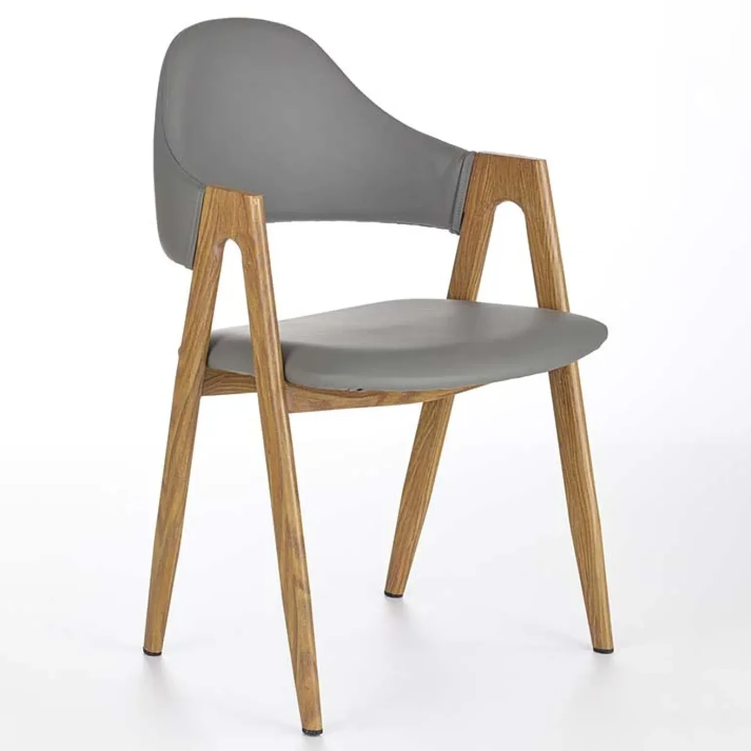Set 2 sedie moderne in ecopelle grigio con gambe in rovere Elvis