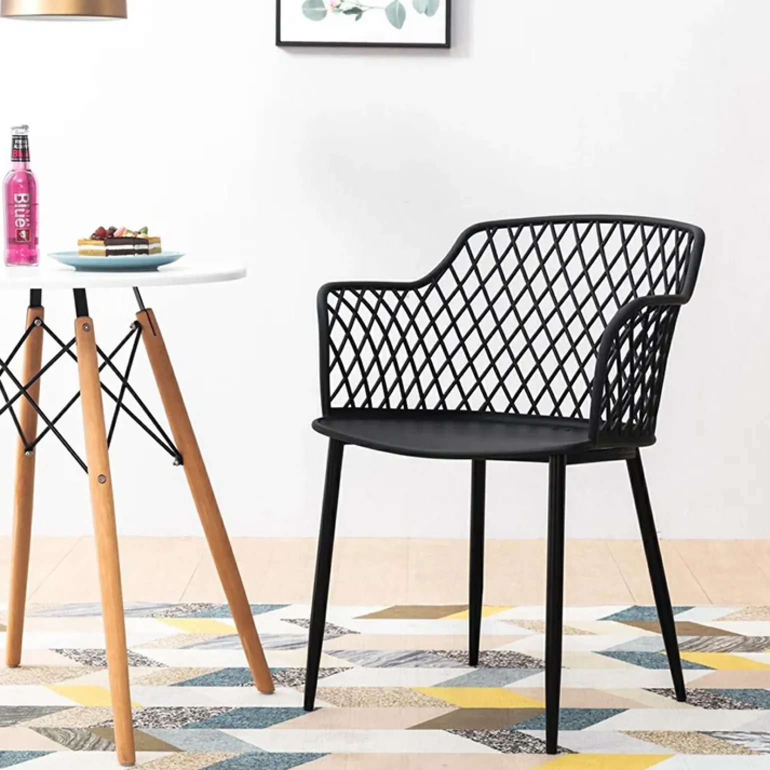 Set 2 sedie polipropilene design con braccioli nero opaco Messina
