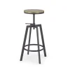 Set 2 sgabelli regolabili industrial 63/80cm legno vite acciaio nero Zagabria