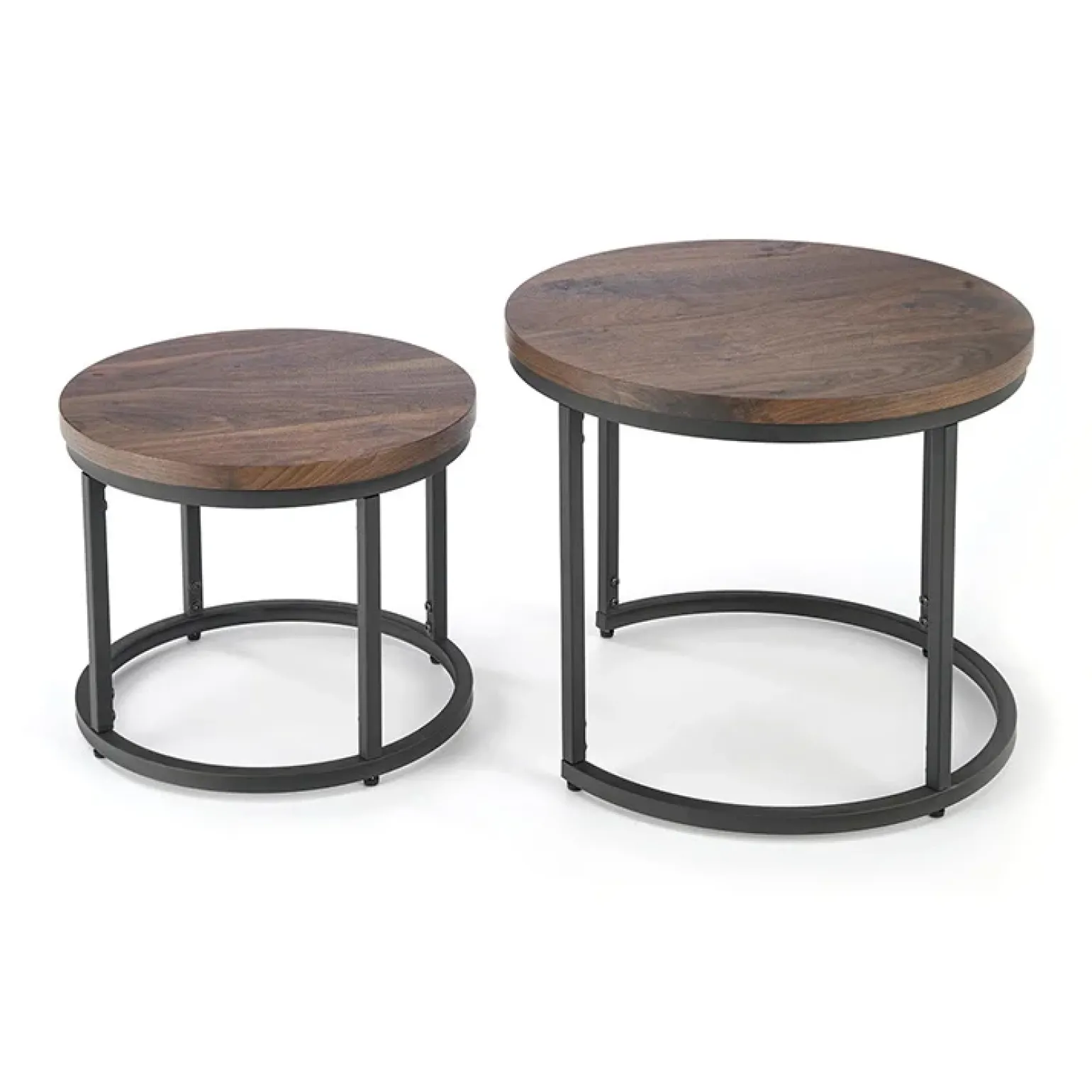 Set 2 tavolini da salotto rotondi noce nero Pueblo