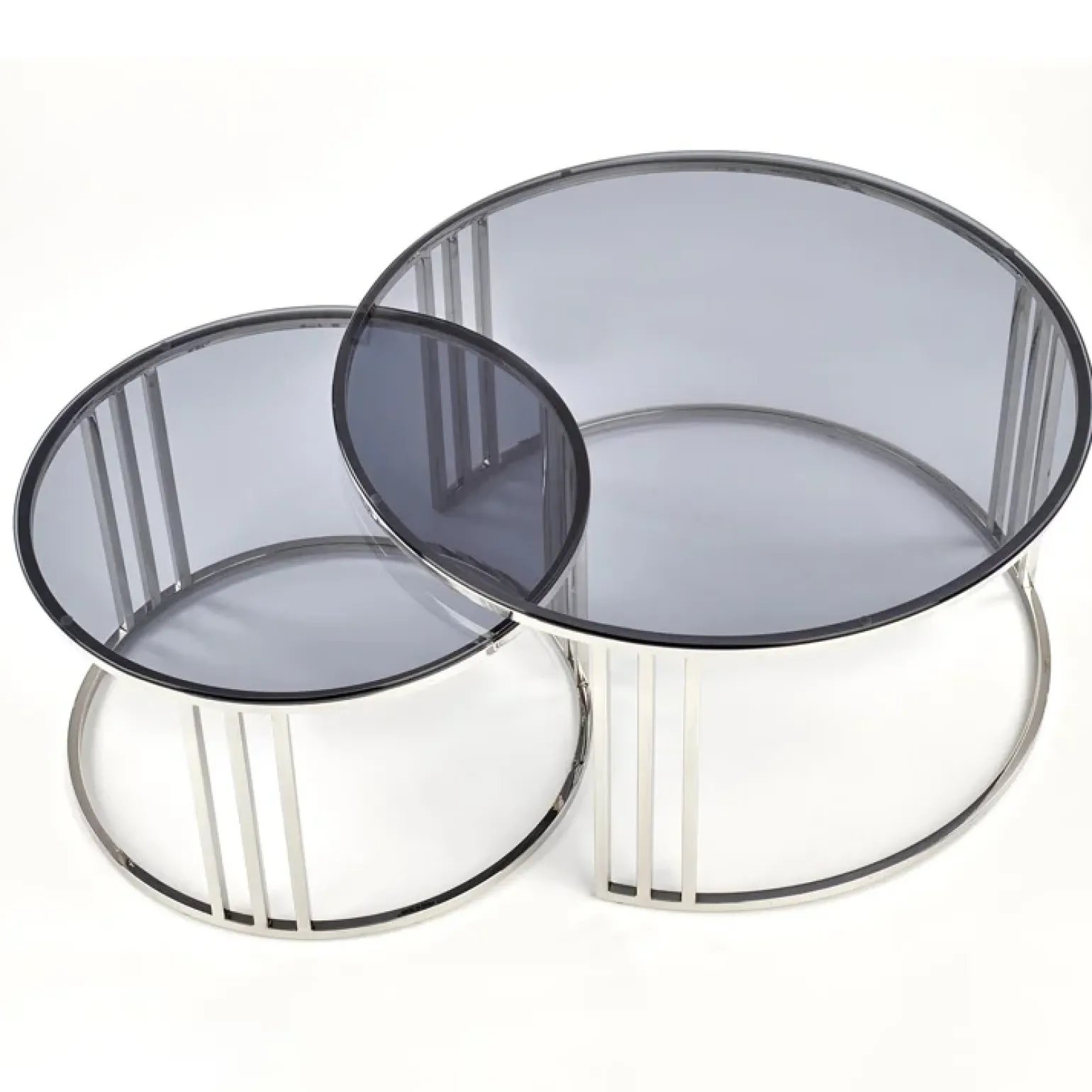 Set 2 tavolini da salotto rotondi vetro fumé acciaio cromato Love