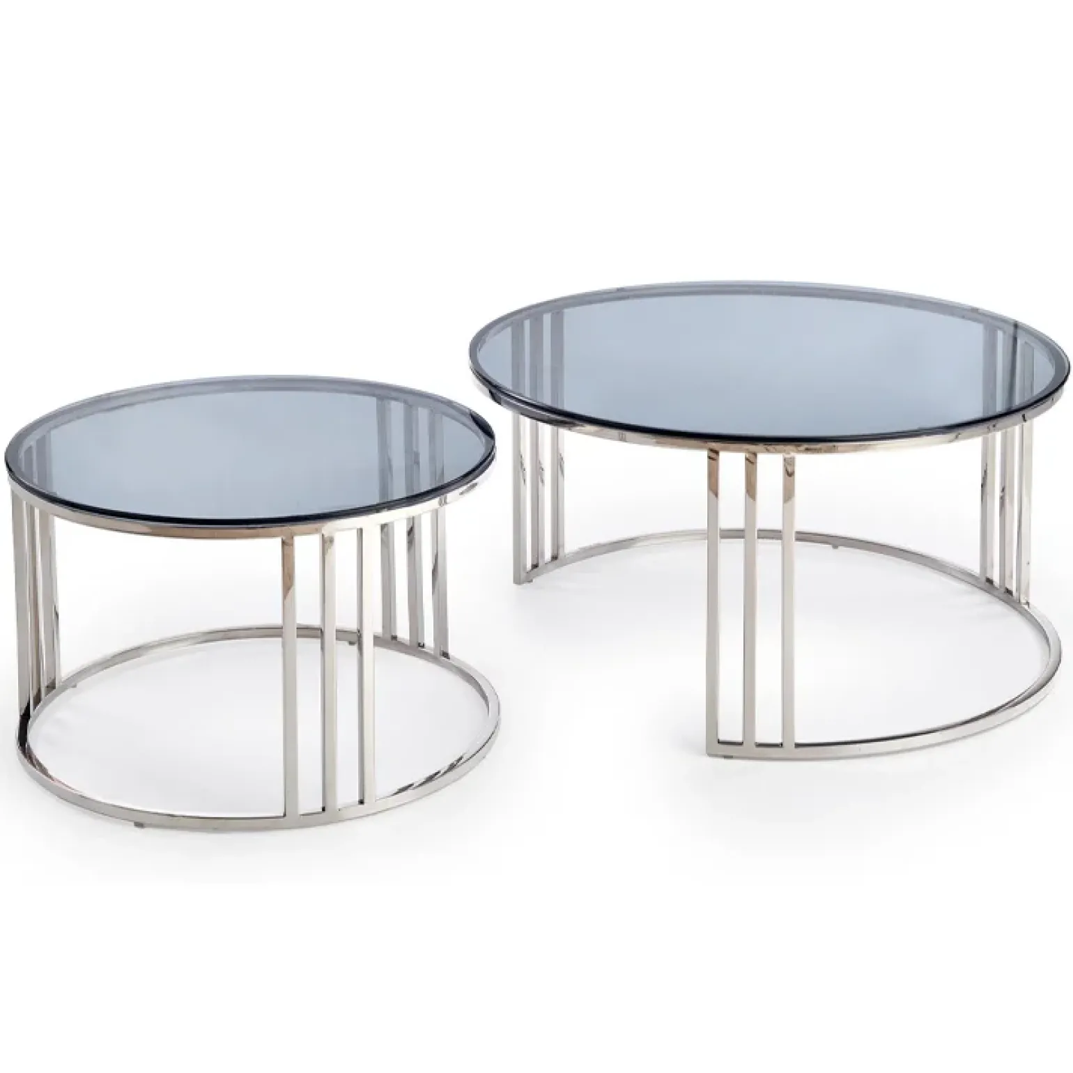 Set 2 tavolini da salotto rotondi vetro fumé acciaio cromato Love