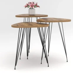 Set 3 tavolini da salotto industrial rovere metallo Agnes