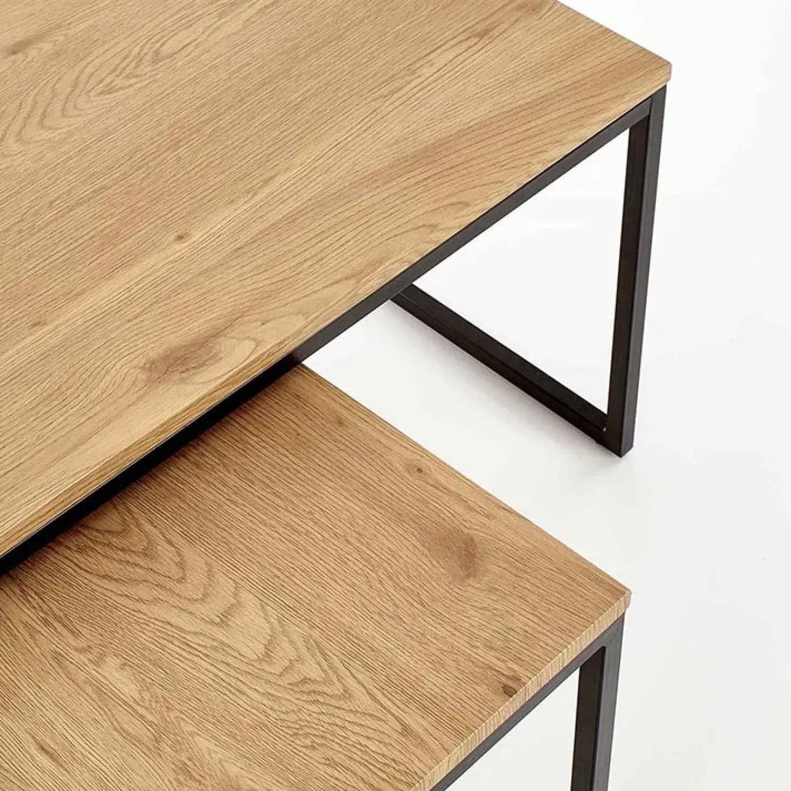 Set 2 tavolini da salotto stile industrial rovere miele acciaio nero Pai