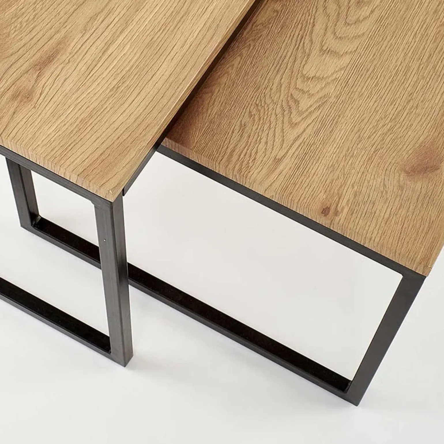 Set 2 tavolini da salotto stile industrial rovere miele acciaio nero Pai