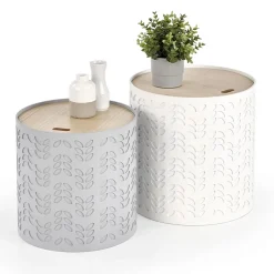 Set 2 tavolini da salotto rotondi bianchi opaco grigio Ennis