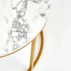 Set 2 tavolini rotondi da salotto effetto marmo bianco oro Lepi