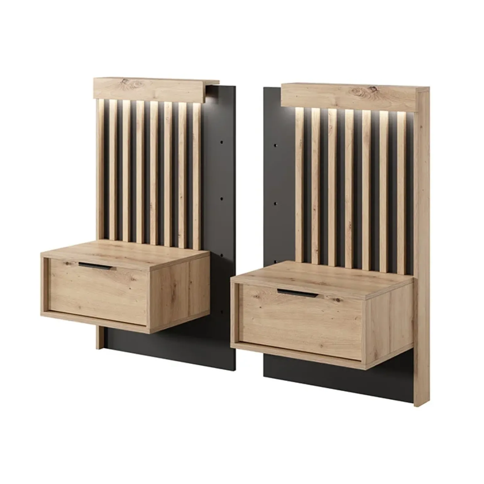 Set comodini 50x104h cm con cassetto rovere antracite Rubik