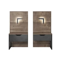 Set comodini 52x100h cm con led grigio quercia Dable